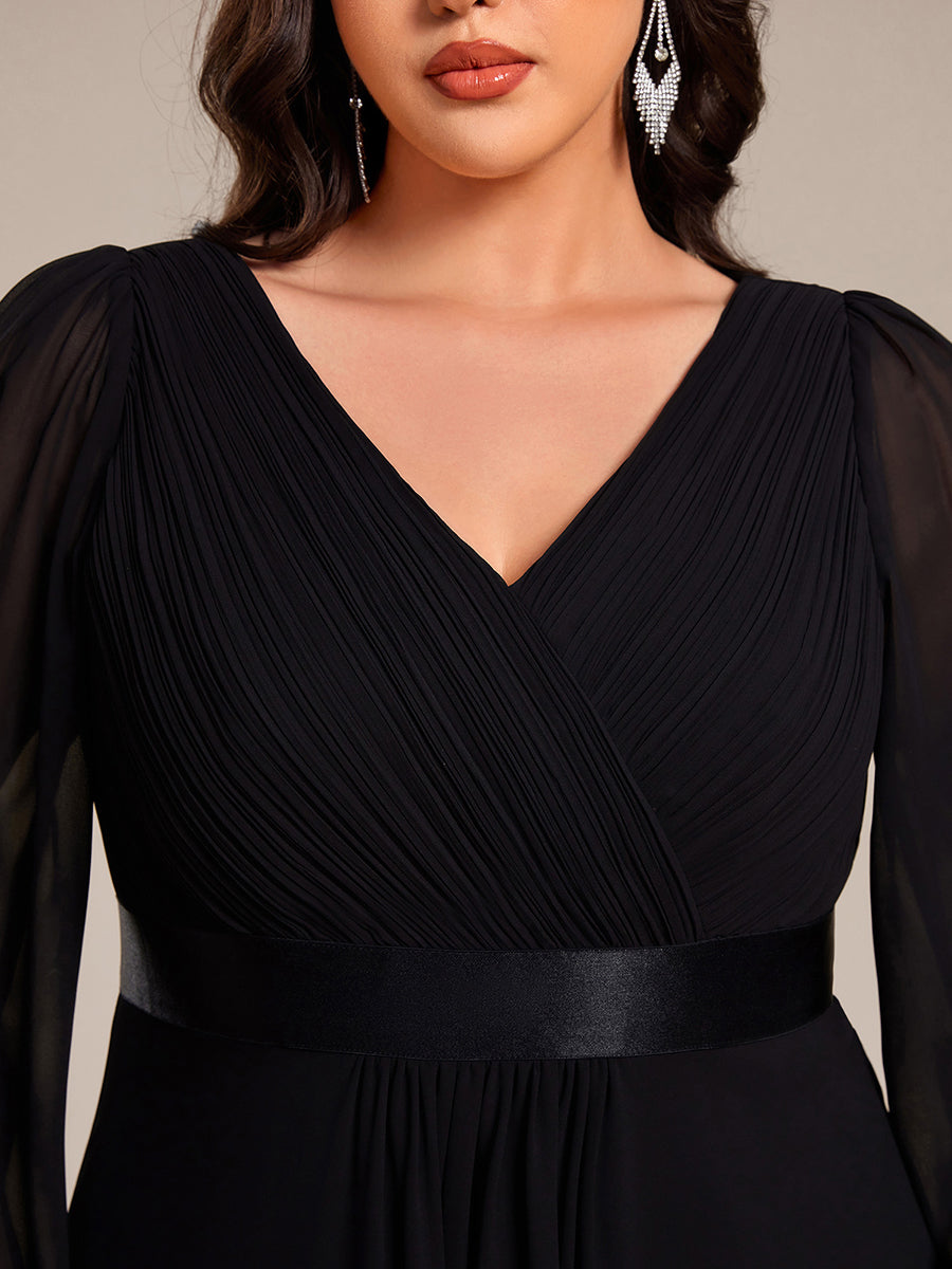 Robe midi pour invités de mariage en mousseline à manches longues #Couleur_Noir