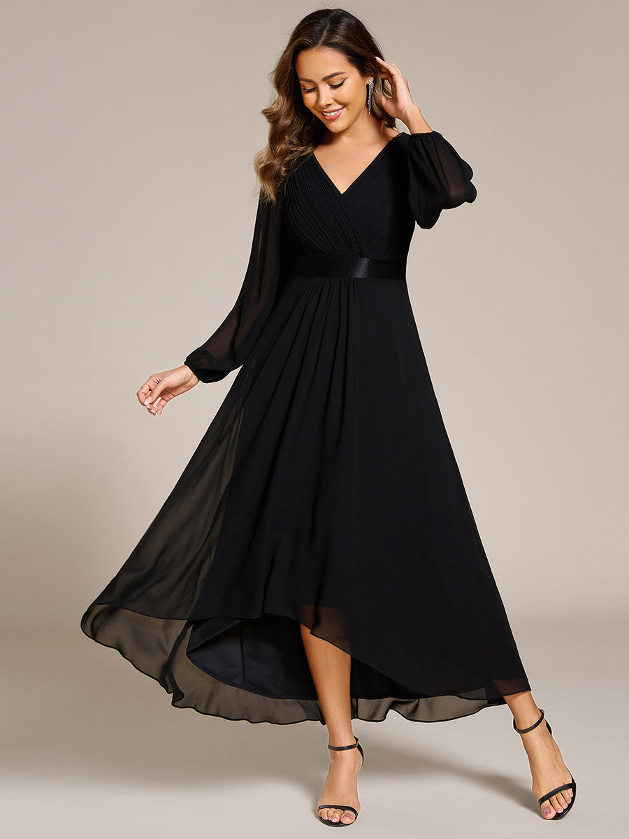 Robe midi pour invités de mariage en mousseline à manches longues #Couleur_Noir