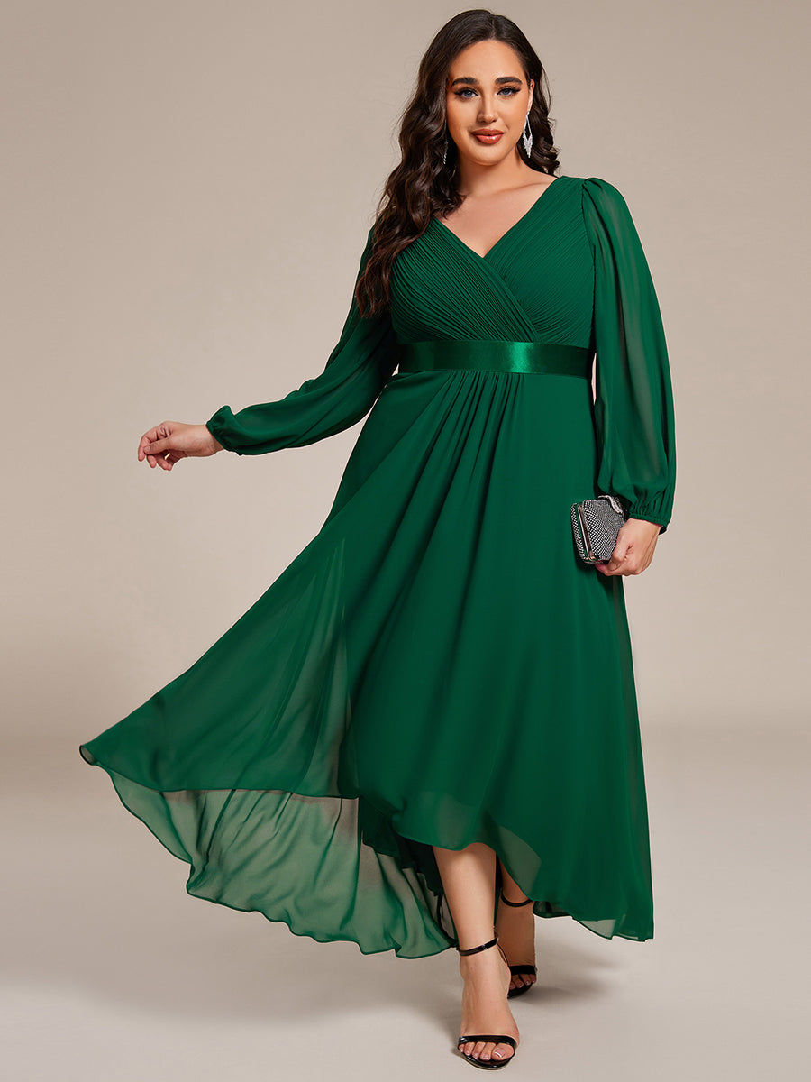 Robe midi pour invités de mariage en mousseline à manches longues #Couleur_Vert Fonce