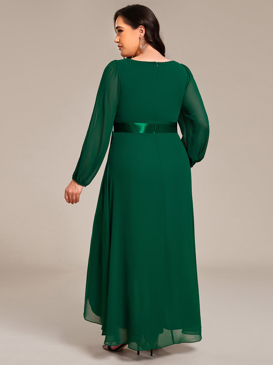 Robe midi pour invités de mariage en mousseline à manches longues #Couleur_Vert Fonce