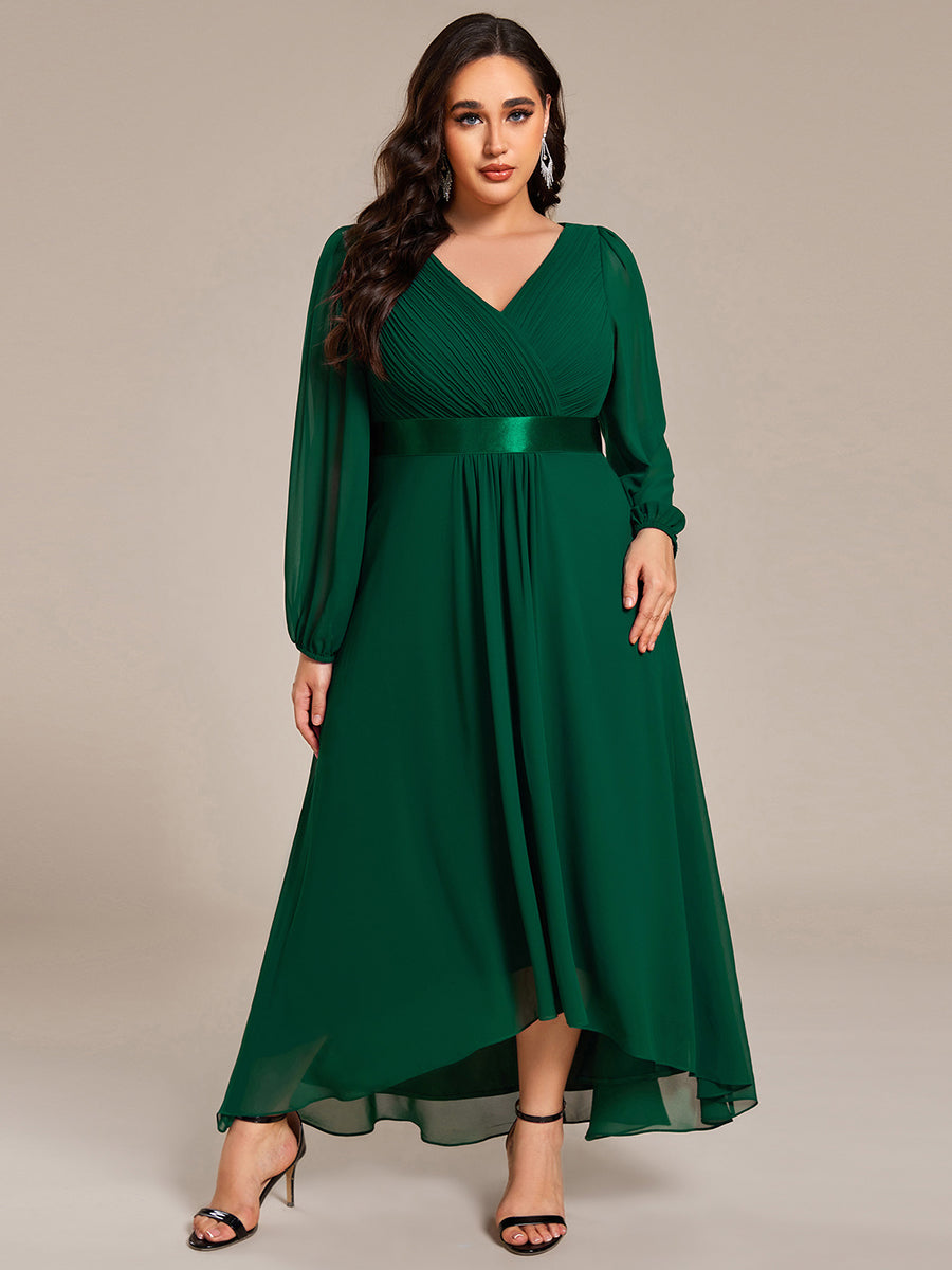 Robe midi pour invités de mariage en mousseline à manches longues #Couleur_Vert Fonce