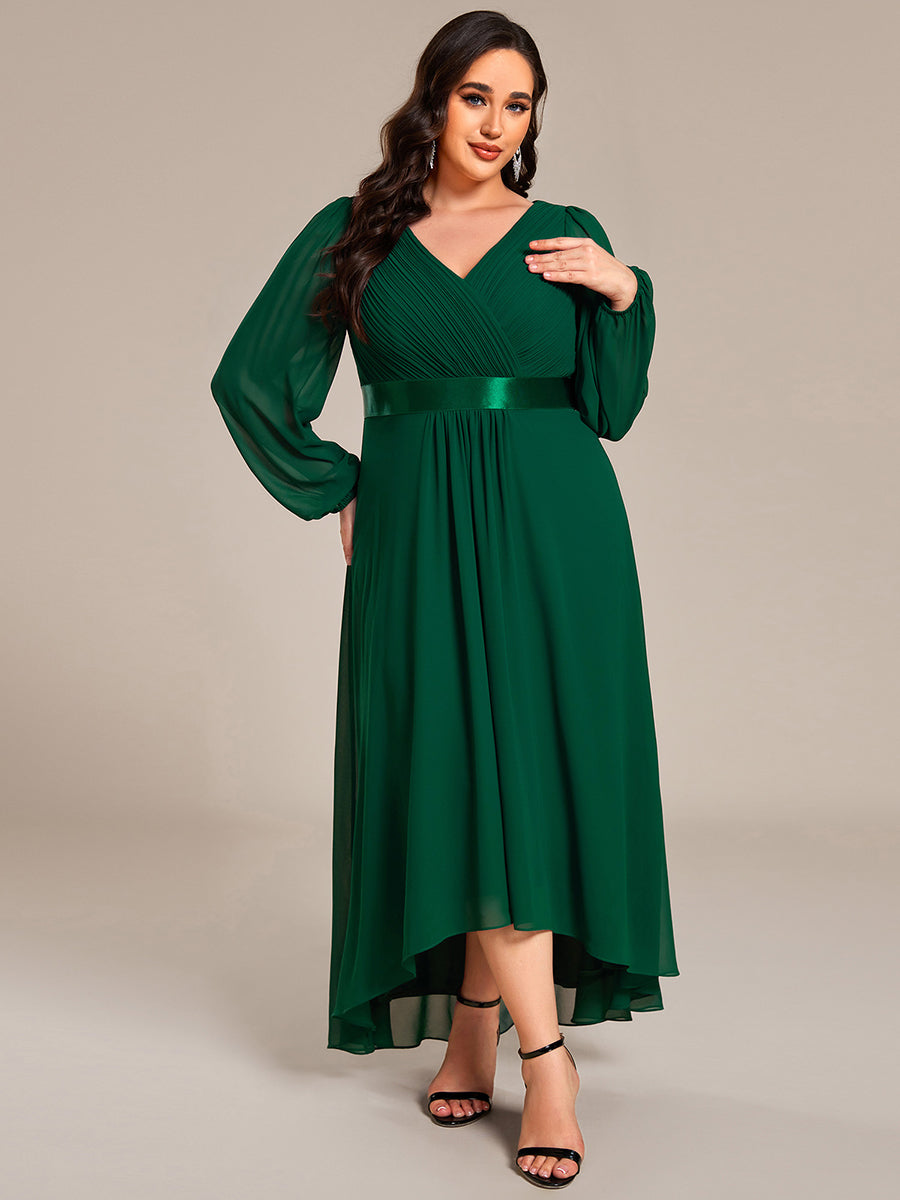 Robe midi pour invités de mariage en mousseline à manches longues #Couleur_Vert Fonce