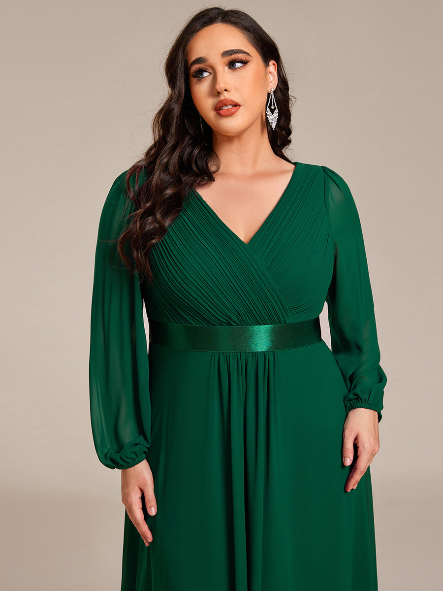 Robe midi pour invités de mariage en mousseline à manches longues #Couleur_Vert Fonce