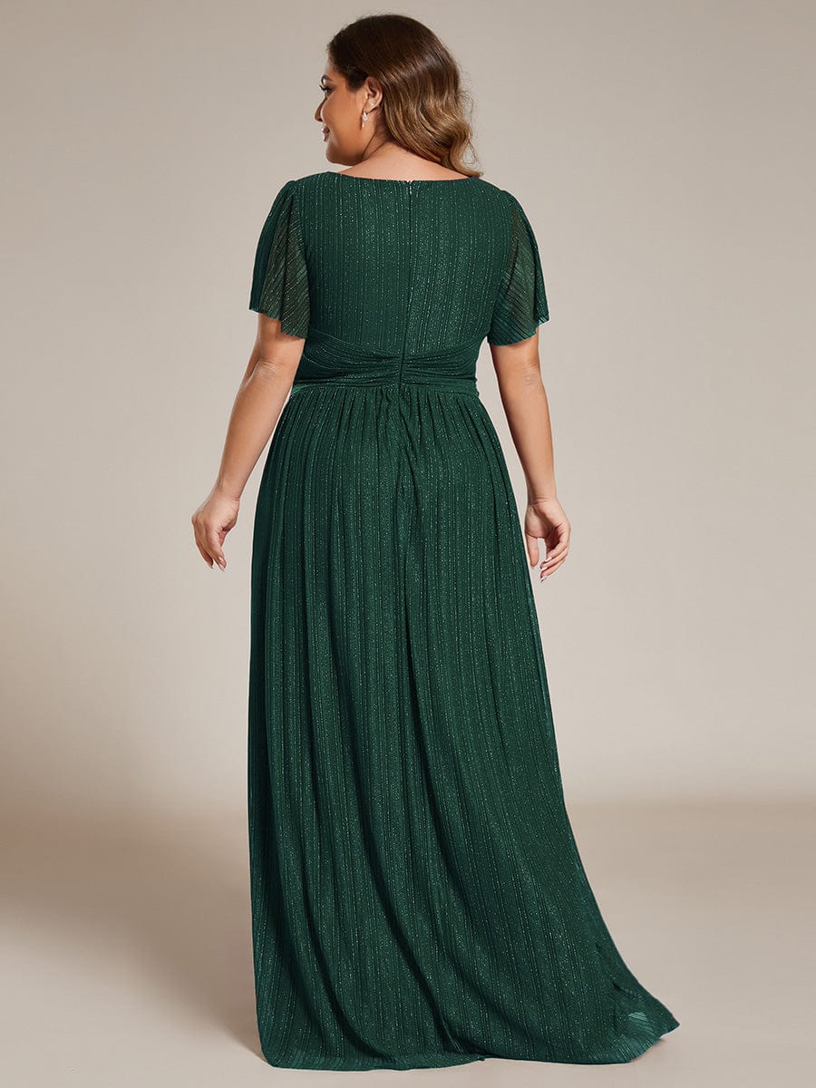 Robe de soirée formelle scintillante à manches courtes et col en V #Couleur_Vert Fonce