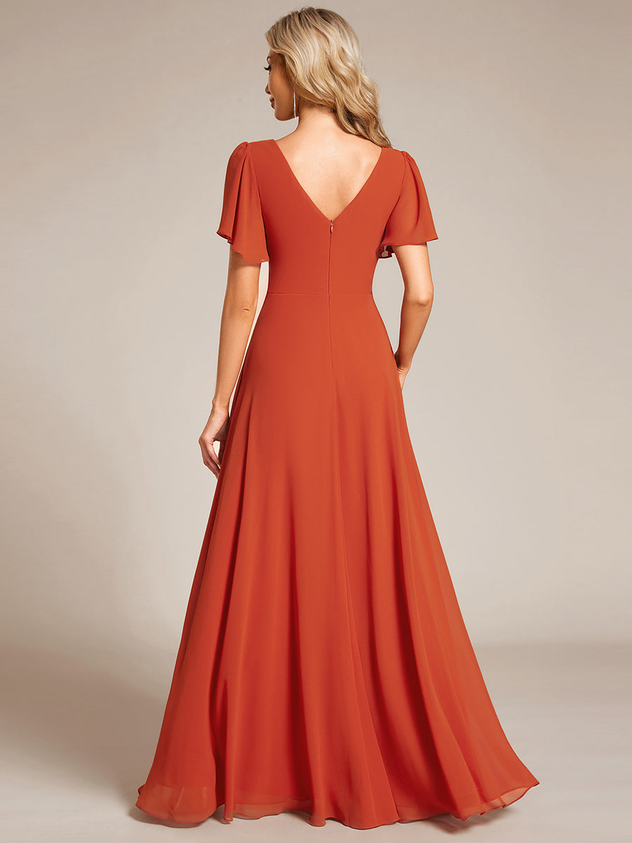 Robe de soirée plissée trapèze en mousseline de soie manches courtes et taille à sequins #Couleur_Orange Brûlée