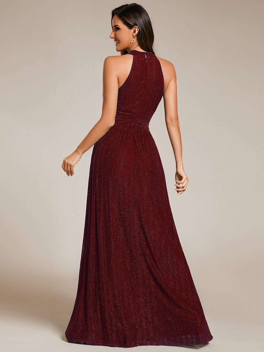 Robe de soirée formelle scintillante à col licou avec silhouette trapèze #Couleur_Bordeaux