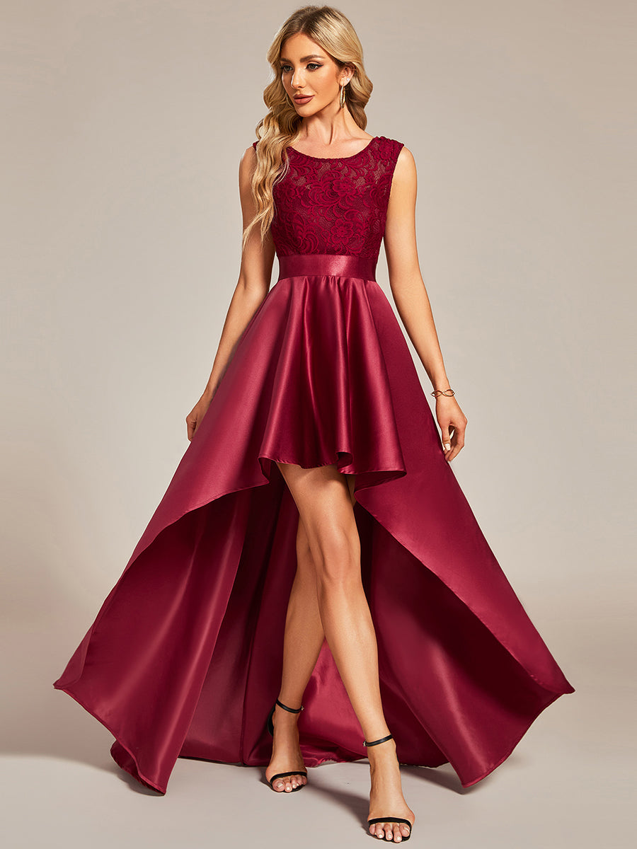 Robe mariage invitée ajustée sans bretelles épaules ordinaires haute-basse #Couleur_Bordeaux