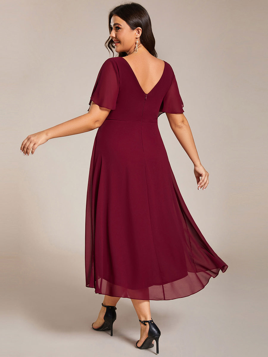 Robe d'invité de mariage chic à col en V #Couleur_Bordeaux