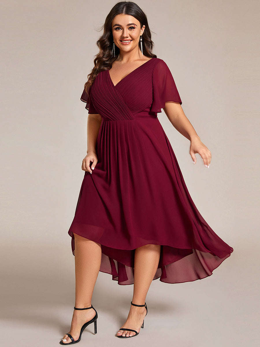 Robe d'invité de mariage chic à col en V #Couleur_Bordeaux