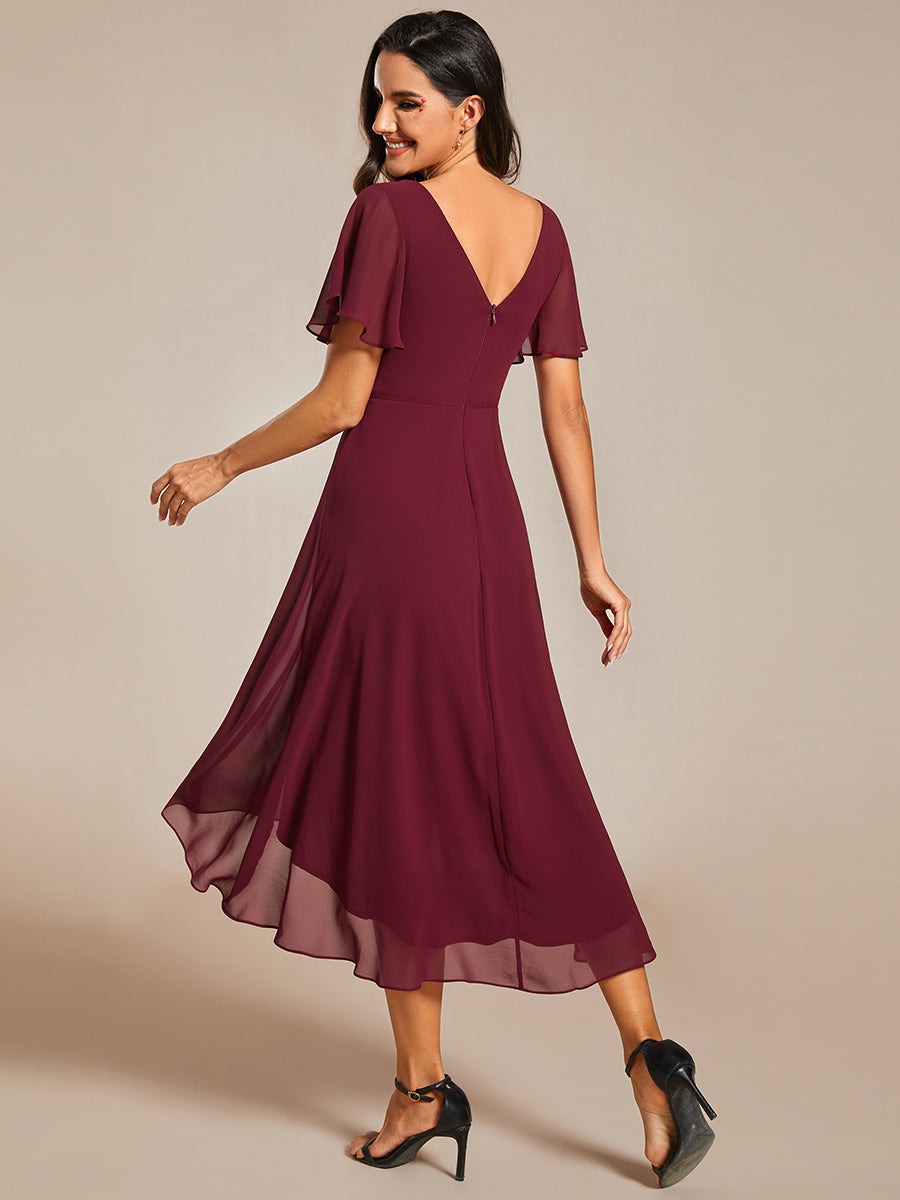 Robe d'invité de mariage chic à col en V #Couleur_Bordeaux