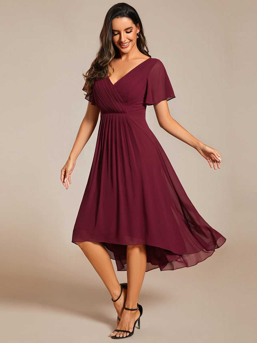 Robe d'invité de mariage chic à col en V #Couleur_Bordeaux