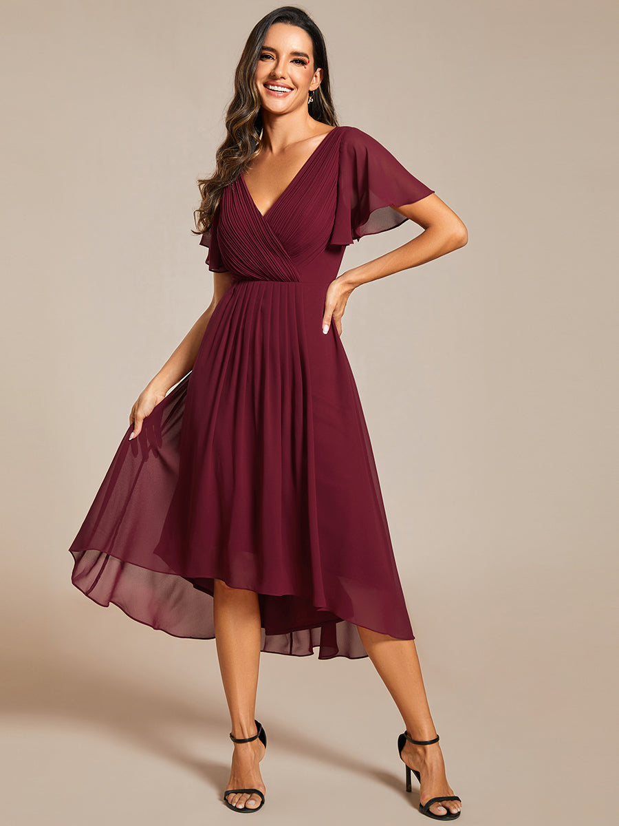 Robe d'invité de mariage chic à col en V #Couleur_Bordeaux