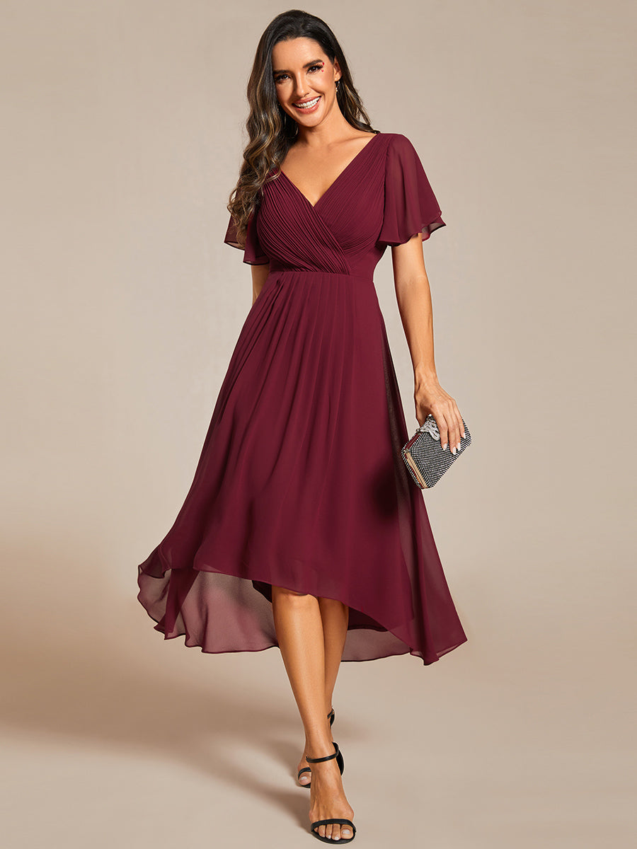 Robe d'invité de mariage chic à col en V #Couleur_Bordeaux