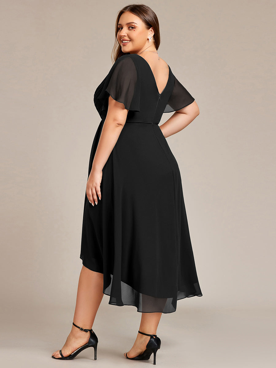 Grande Taille Robe d'invité de mariage chic à col en V #Couleur_Noir