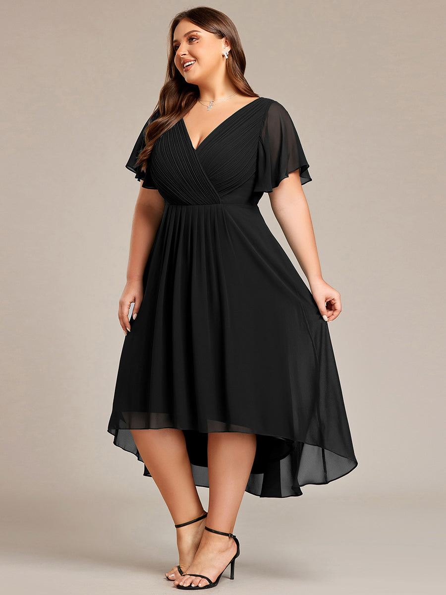 Grande Taille Robe d'invité de mariage chic à col en V #Couleur_Noir