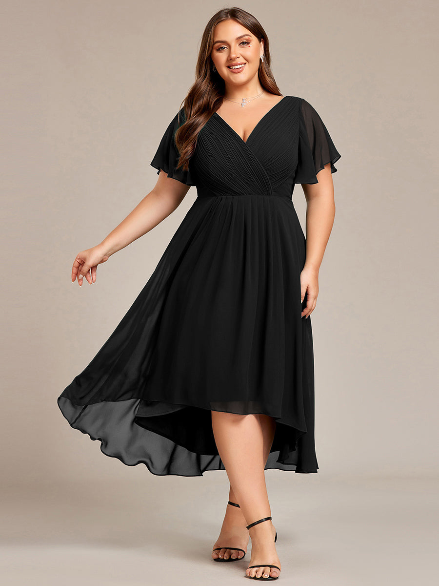 Grande Taille Robe d'invité de mariage chic à col en V #Couleur_Noir