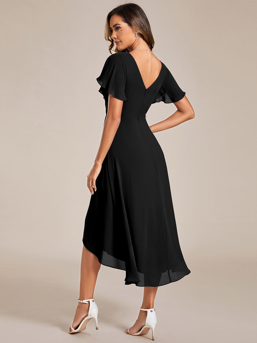 Robe d'invité de mariage chic à col en V #Couleur_Noir