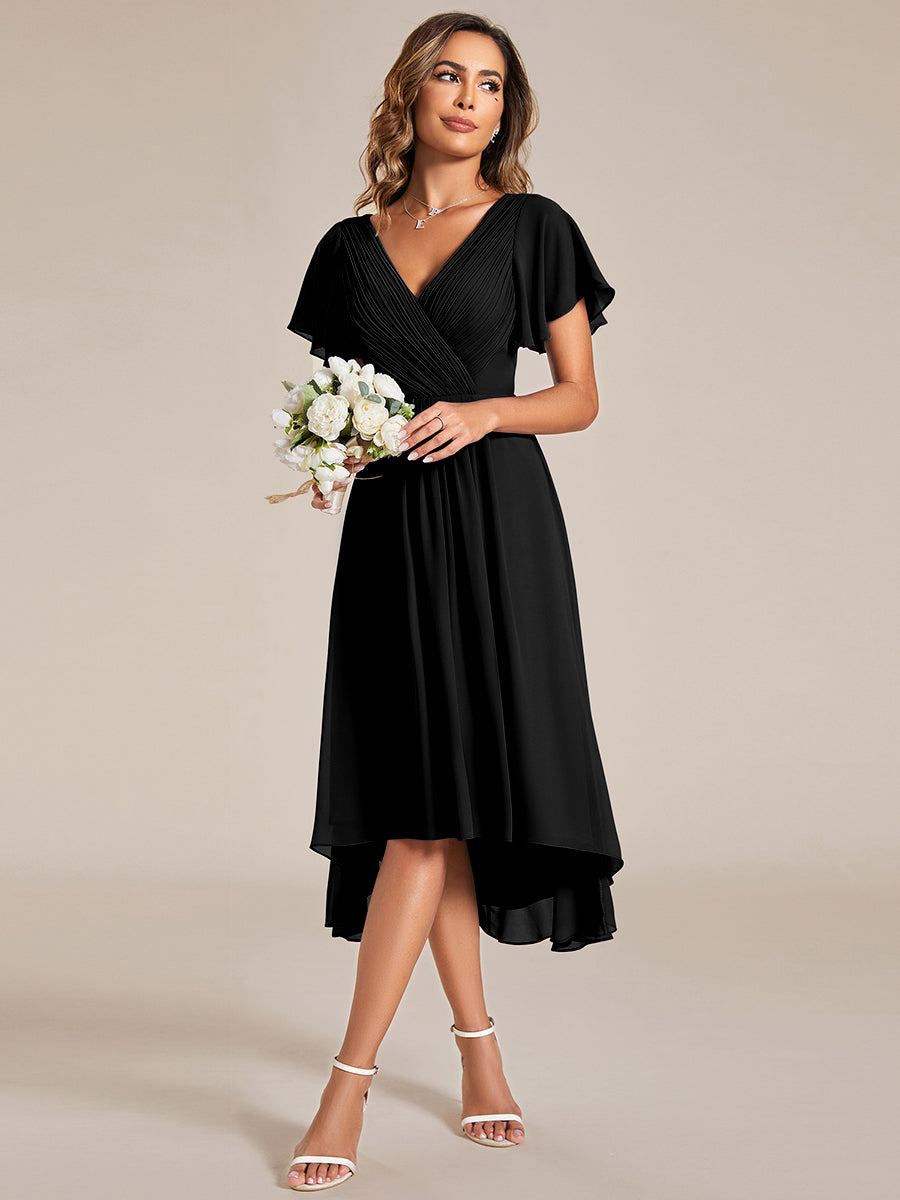 Robe d'invité de mariage chic à col en V #Couleur_Noir