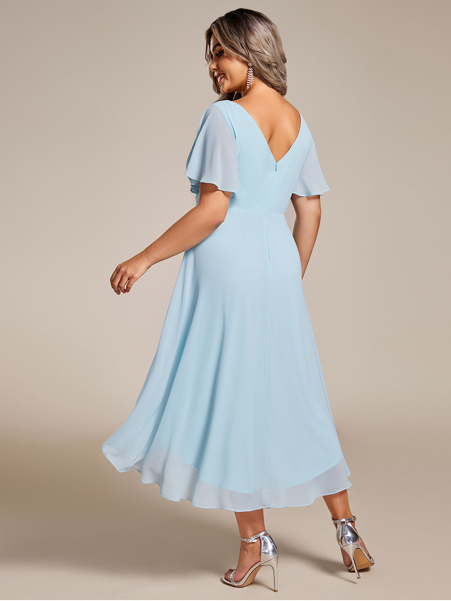 Grande Taille Robe d'invité de mariage chic à col en V #Couleur_Bleu Ciel