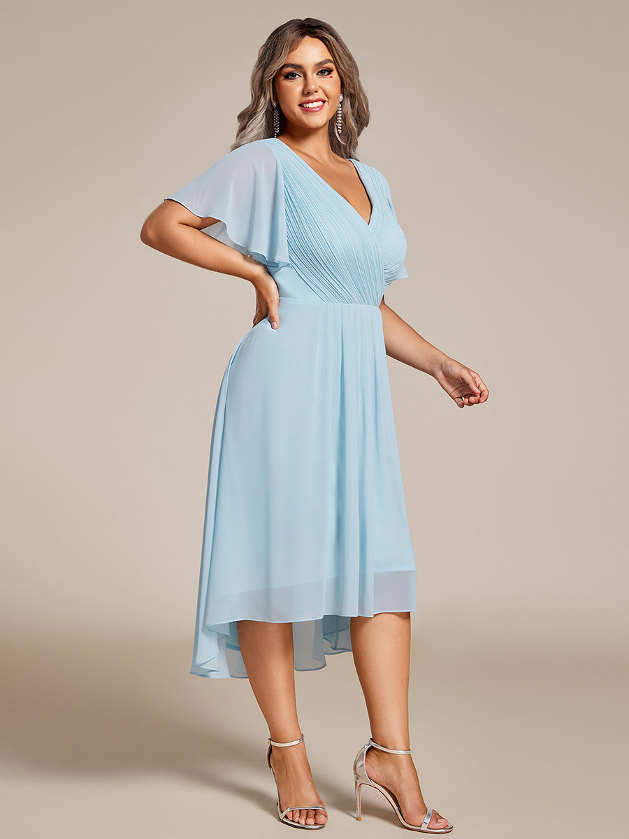 Grande Taille Robe d'invité de mariage chic à col en V #Couleur_Bleu Ciel