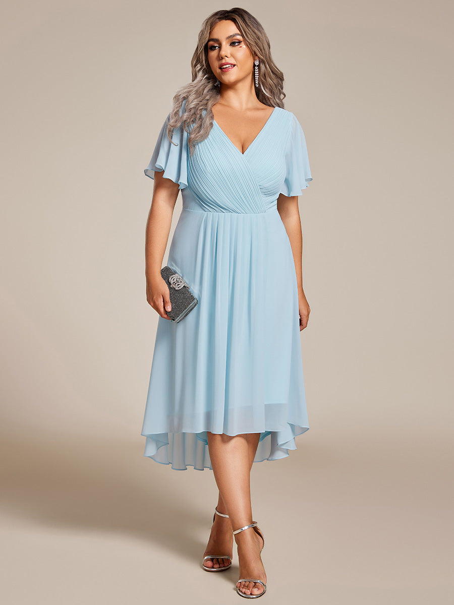 Grande Taille Robe d'invité de mariage chic à col en V #Couleur_Bleu Ciel