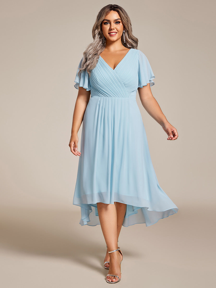 Grande Taille Robe d'invité de mariage chic à col en V #Couleur_Bleu Ciel