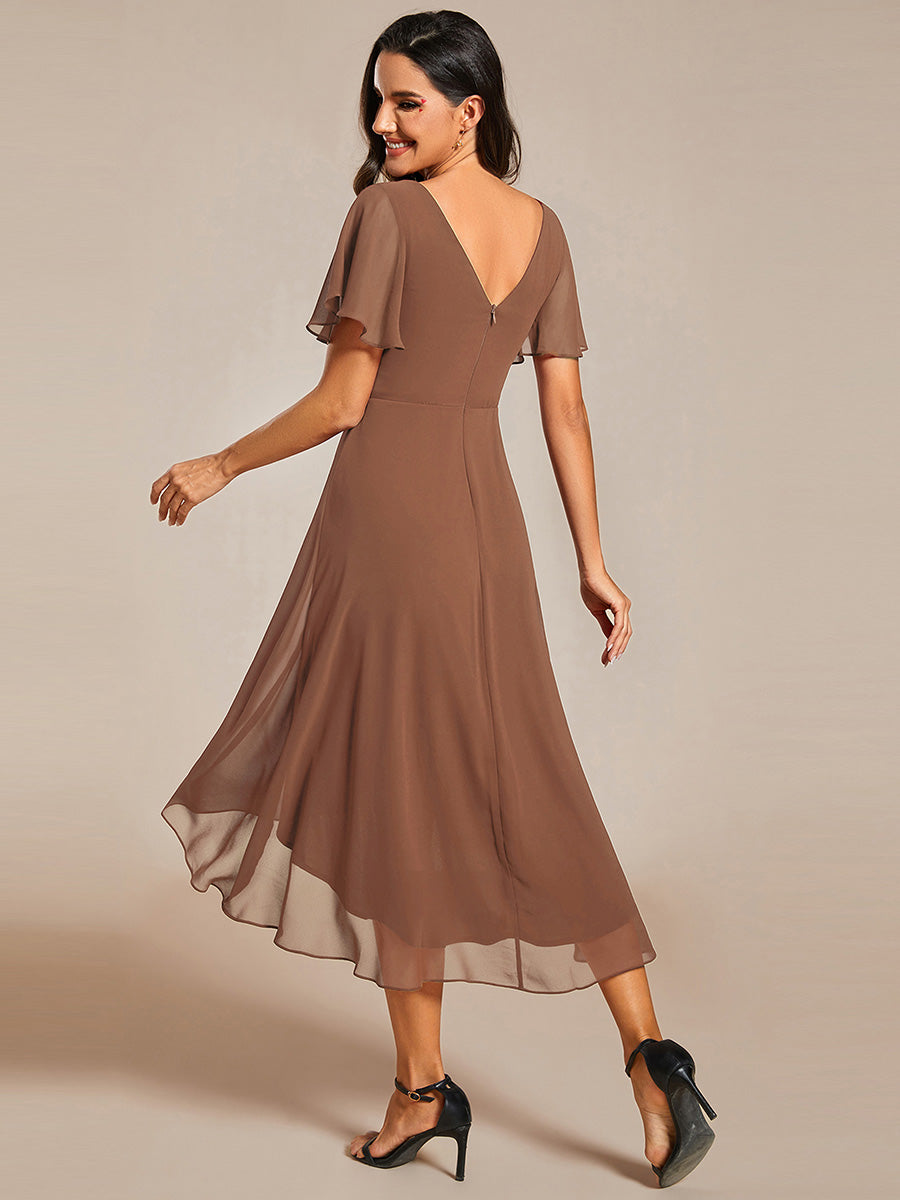 Taille personnalisée Robe d'invité de mariage chic à col en V #Couleur_Brun