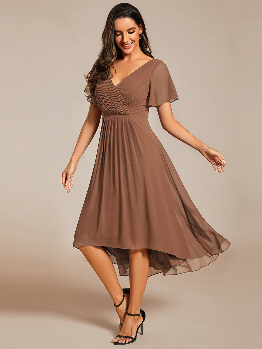 Taille personnalisée Robe d'invité de mariage chic à col en V #Couleur_Brun