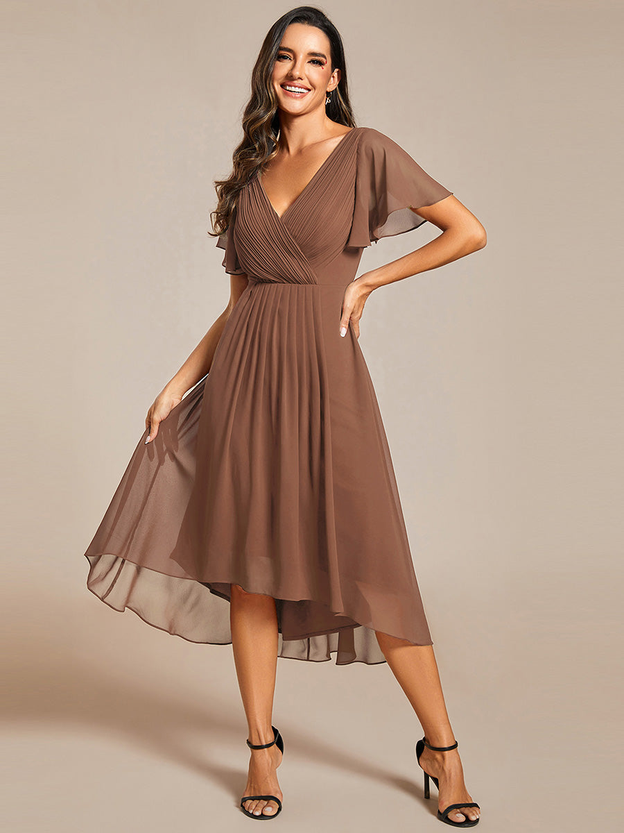 Taille personnalisée Robe d'invité de mariage chic à col en V #Couleur_Brun