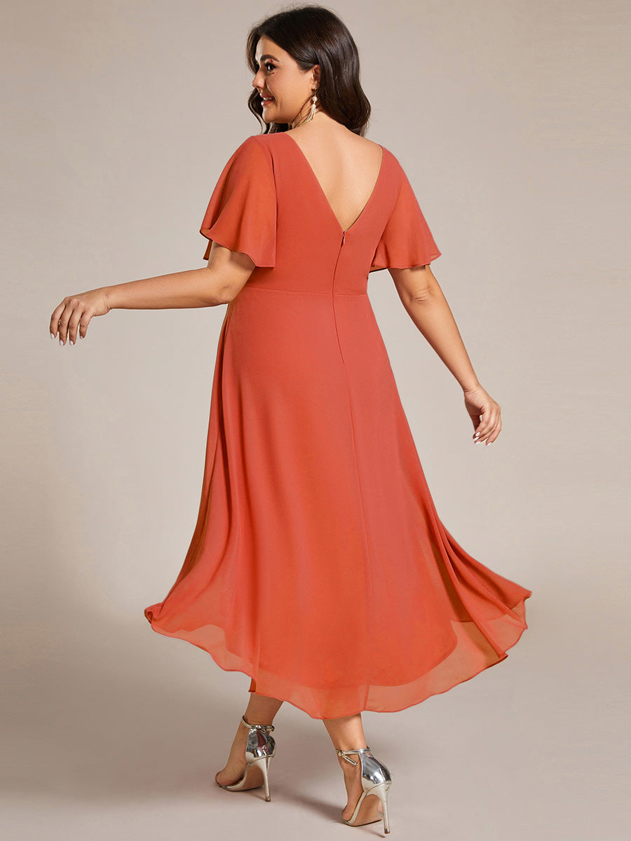 Robe d'invité de mariage chic à col en V #Couleur_Burnt Orange