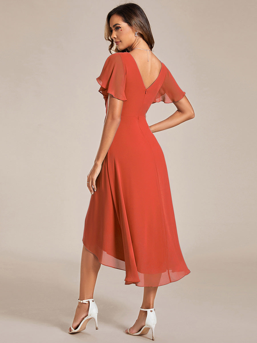 Robe d'invité de mariage chic à col en V #Couleur_Burnt Orange