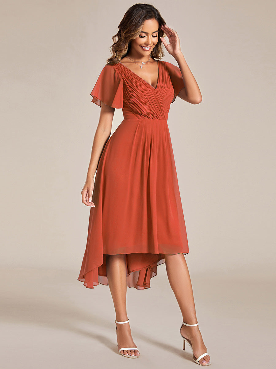 Robe d'invité de mariage chic à col en V #Couleur_Burnt Orange