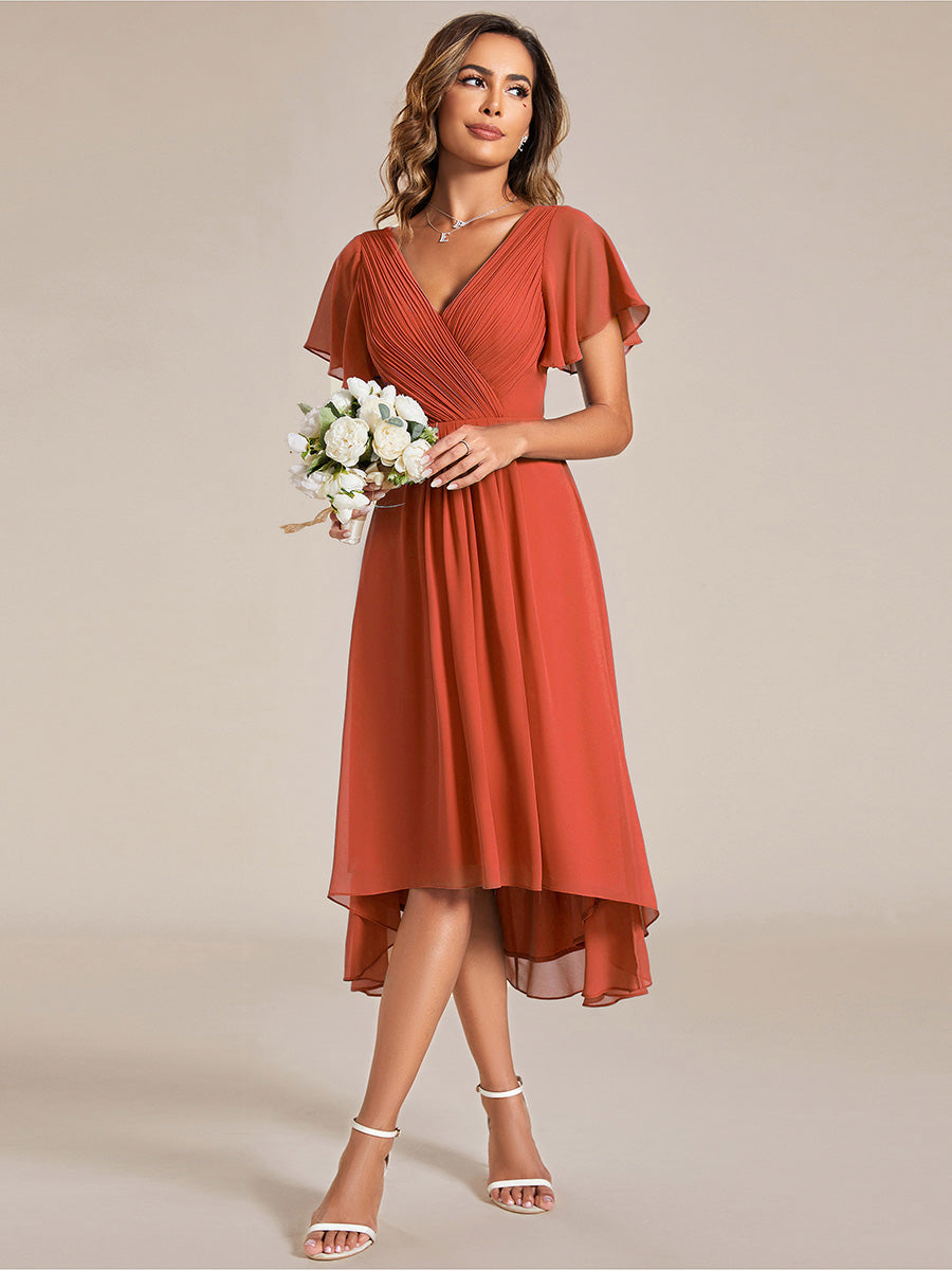 Robe d'invité de mariage chic à col en V #Couleur_Burnt Orange