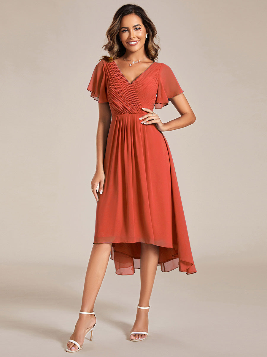 Robe d'invité de mariage chic à col en V #Couleur_Burnt Orange