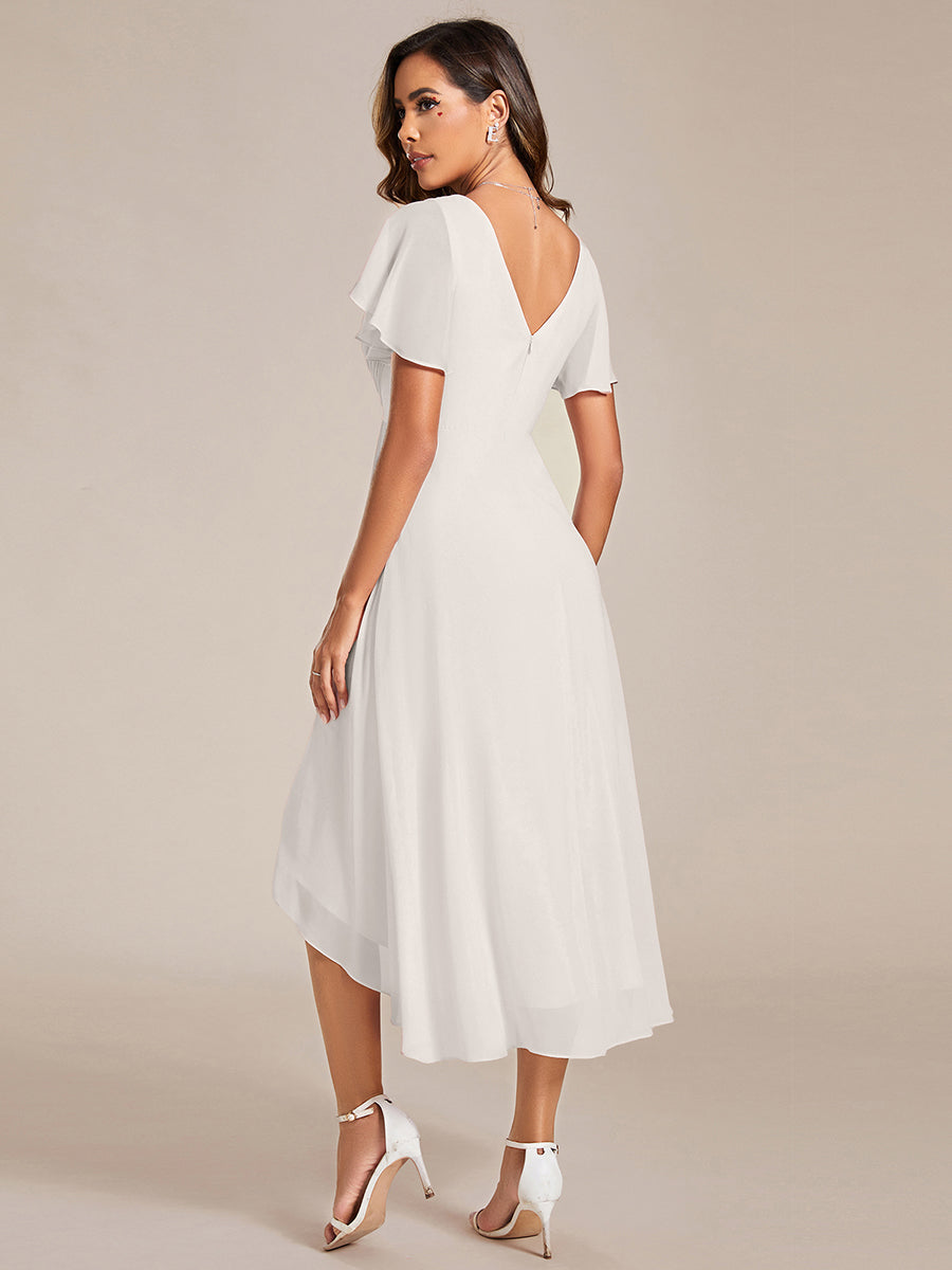 Robe d'invitée de mariage chic à col en V et manches courtes #Couleur_Creme