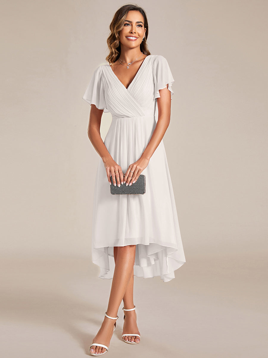 Robe d'invitée de mariage chic à col en V et manches courtes #Couleur_Creme