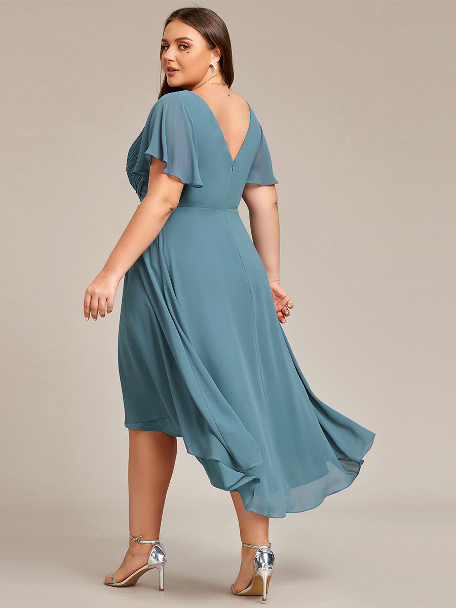 Grande Taille Robe d'invité de mariage chic à col en V #Couleur_Bleu Fume