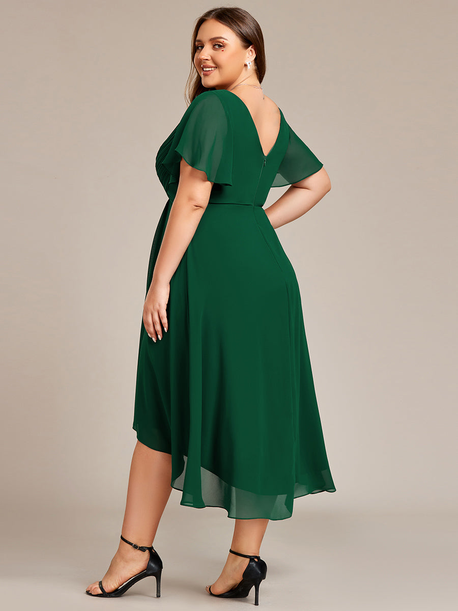 Robe d'invité de mariage chic à col en V #Couleur_Vert Fonce