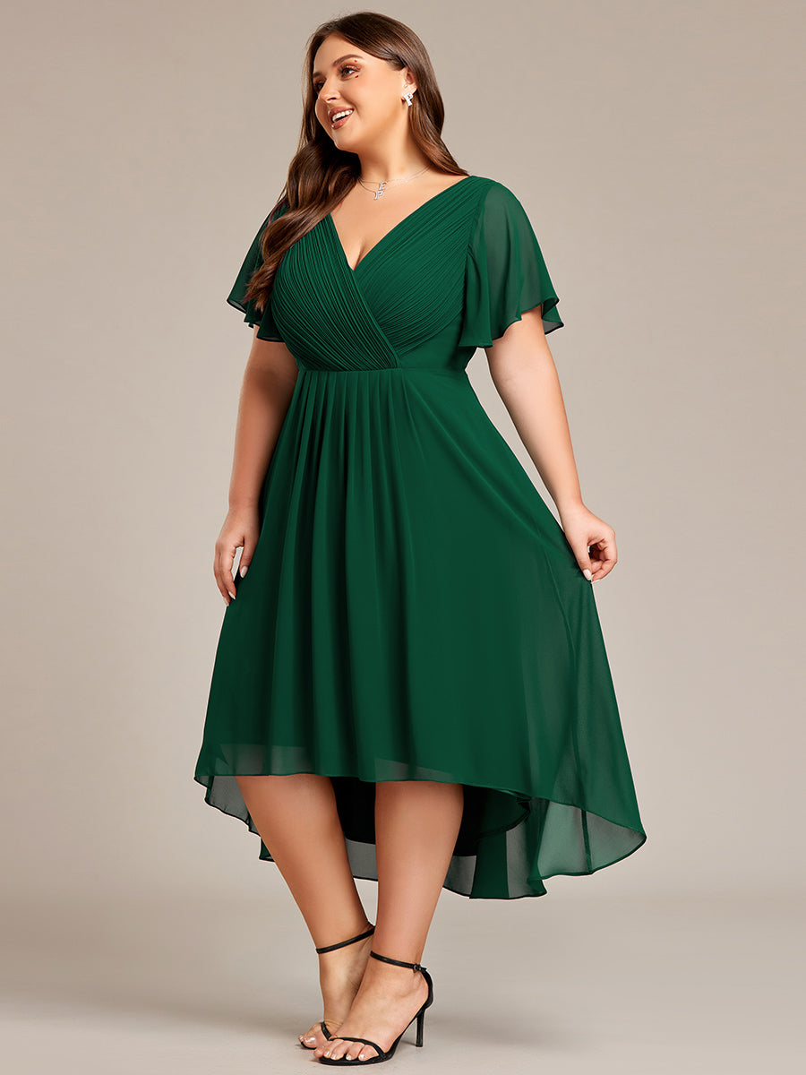 Grande Taille Robe d'invité de mariage chic à col en V #Couleur_Vert Fonce