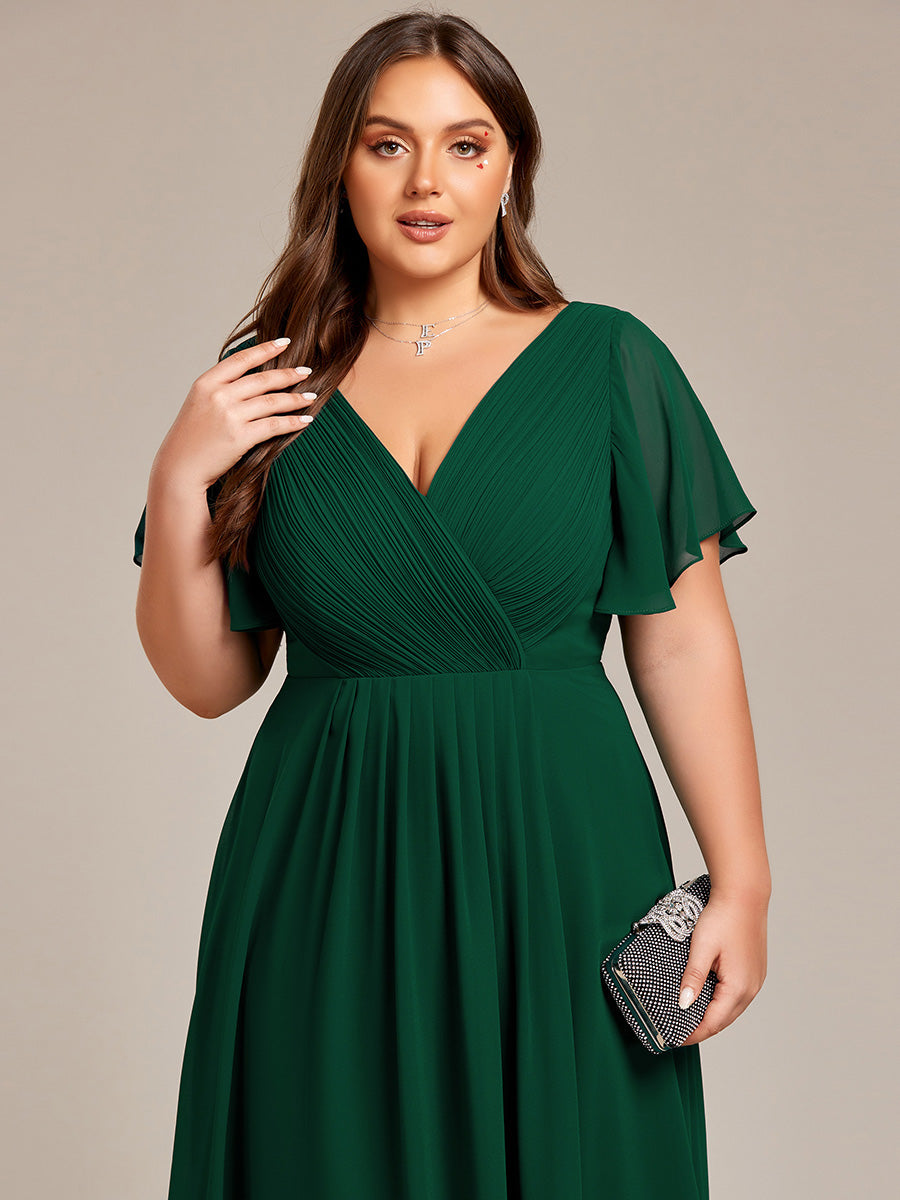 Grande Taille Robe d'invité de mariage chic à col en V #Couleur_Vert Fonce