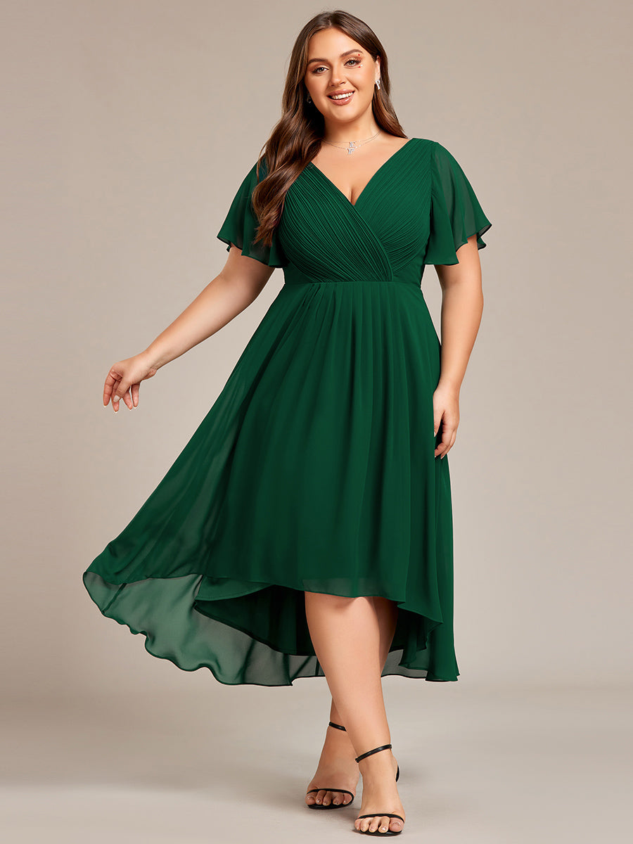 Robe d'invité de mariage chic à col en V #Couleur_Vert Fonce