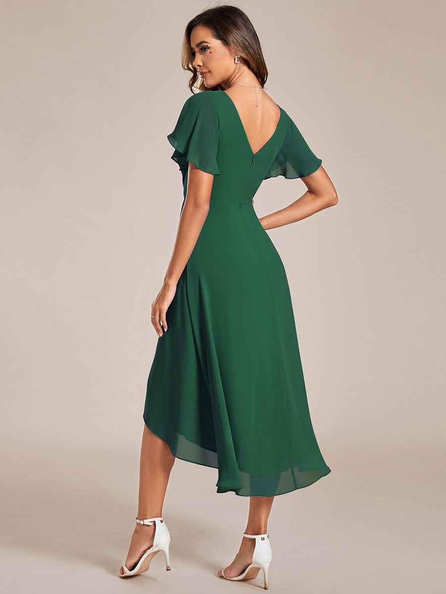 Robe d'invité de mariage chic à col en V #Couleur_Vert Fonce