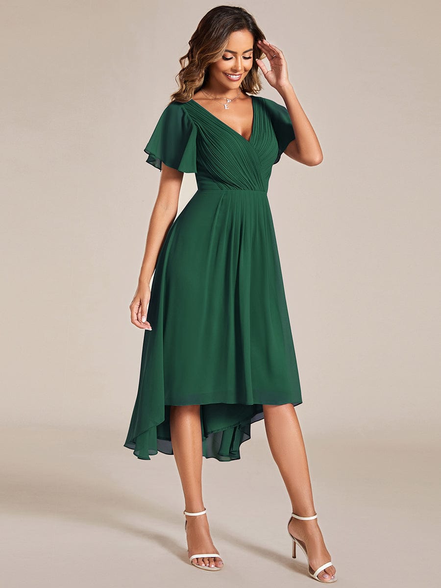 Robe d'invité de mariage chic à col en V #Couleur_Vert Fonce