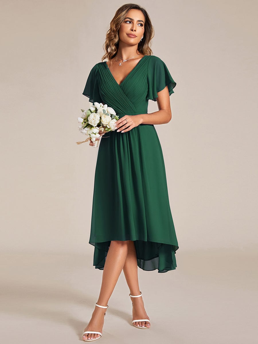 Robe d'invité de mariage chic à col en V #Couleur_Vert Fonce