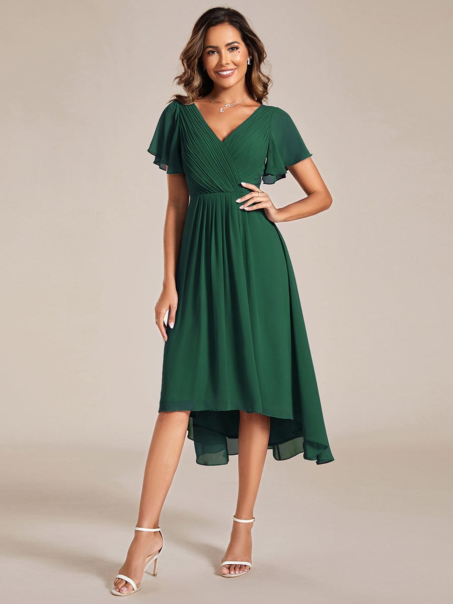 Robe d'invité de mariage chic à col en V #Couleur_Vert Fonce