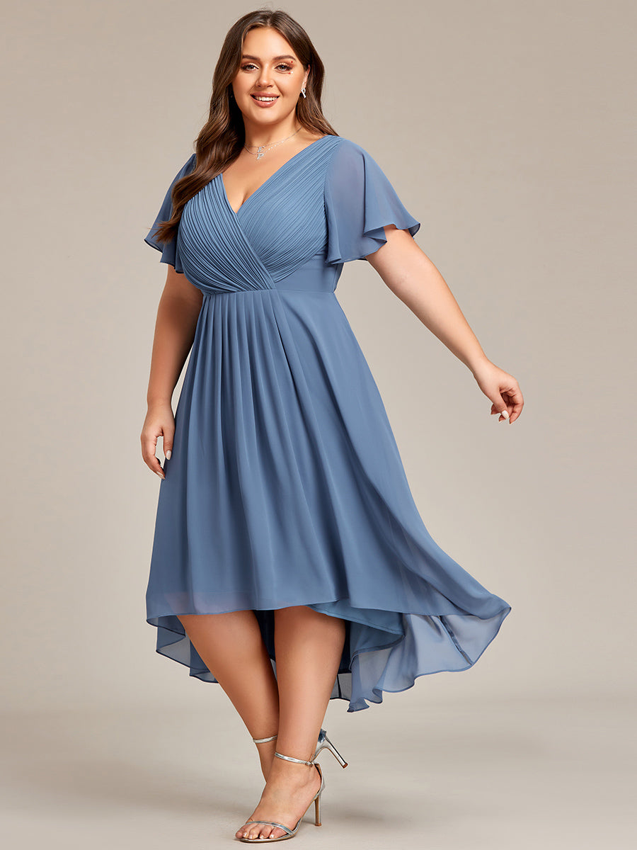 Grande Taille Robe d'invité de mariage chic à col en V #Couleur_Marine Fume