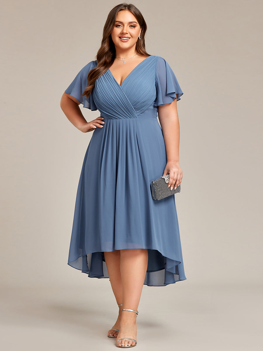 Grande Taille Robe d'invité de mariage chic à col en V #Couleur_Marine Fume