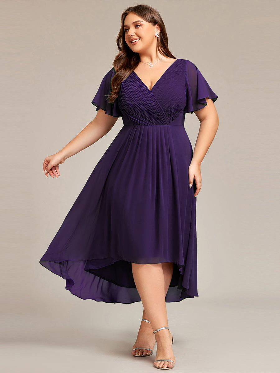 Grande Taille Robe d'invité de mariage chic à col en V #Couleur_Violet Fonce