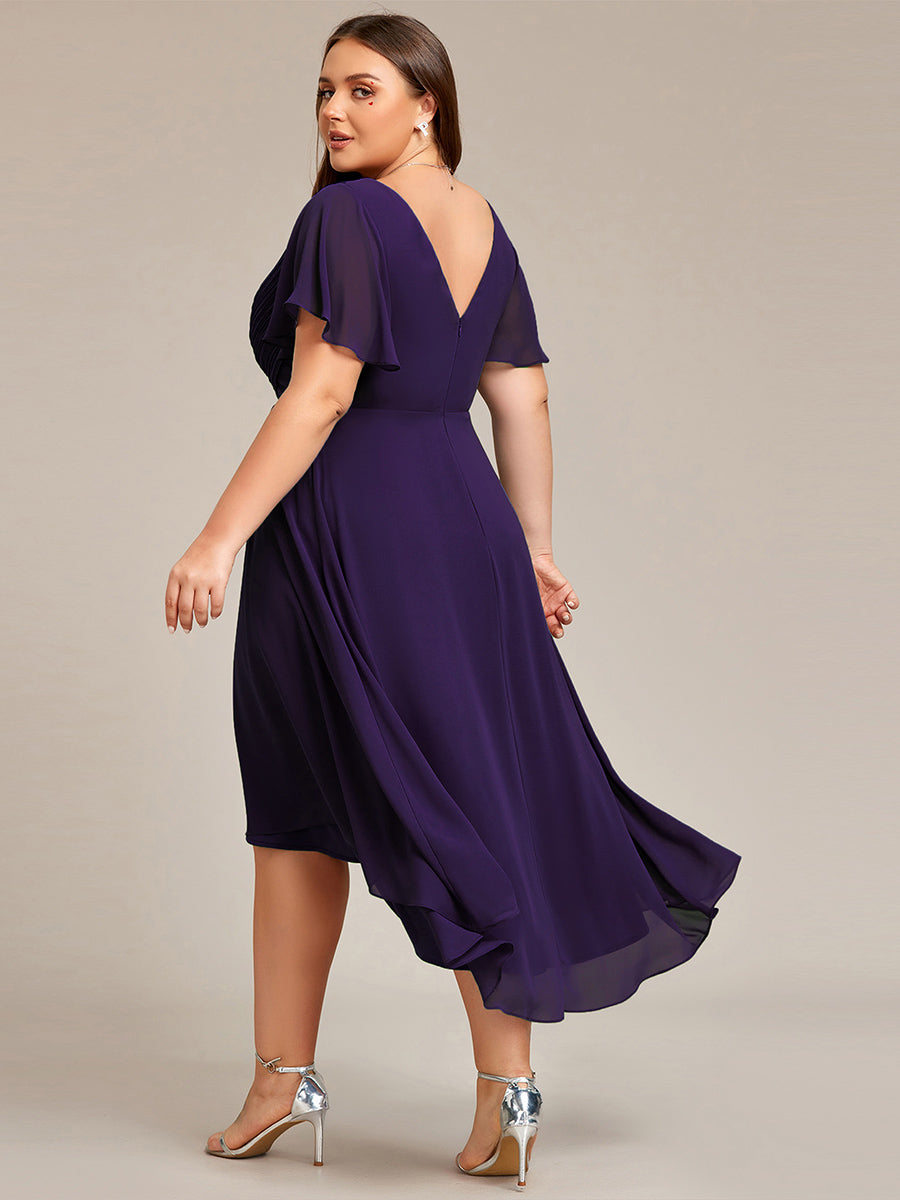 Robe d'invité de mariage chic à col en V #Couleur_Violet Fonce