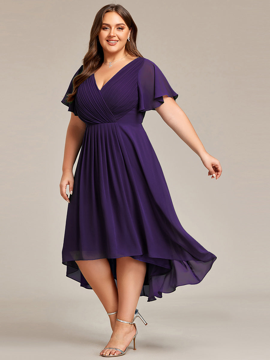 Grande Taille Robe d'invité de mariage chic à col en V #Couleur_Violet Fonce